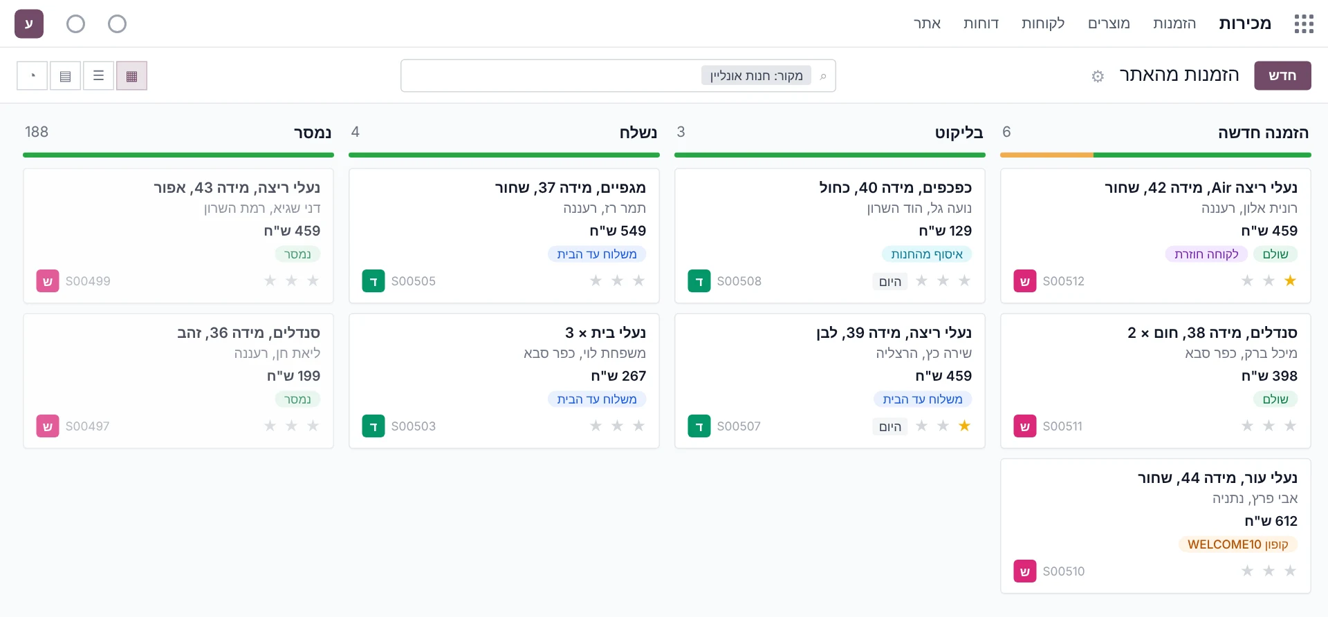 מסך לדוגמה באודו: מערכת לחנויות ולחנויות אונליין